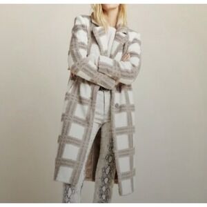 NEW Anthropologie NVLT Womens Gray Motif Plaid Long Trench Coat Coatigan Medium
